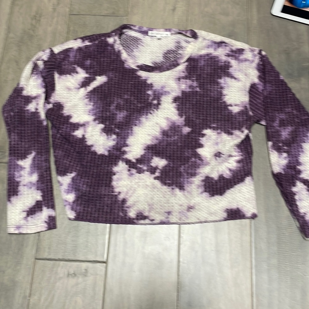 Purple and white tie dye, long sleeve shirt, size medium for juniors.